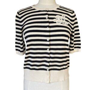 Lauren Ralph Lauren Striped Lace Monogram Cardigan Short Sleeve Old Money-M